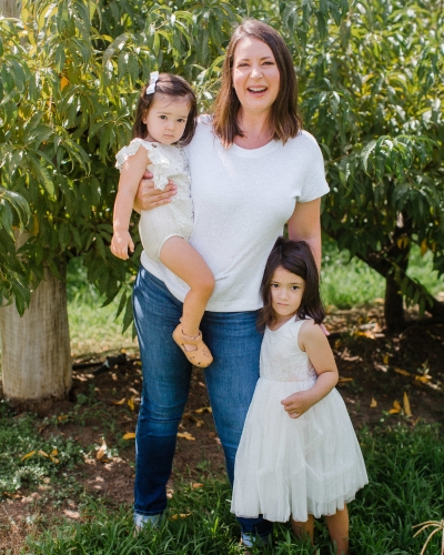 Melissa Dyogi with daughters in northern NSW Australia